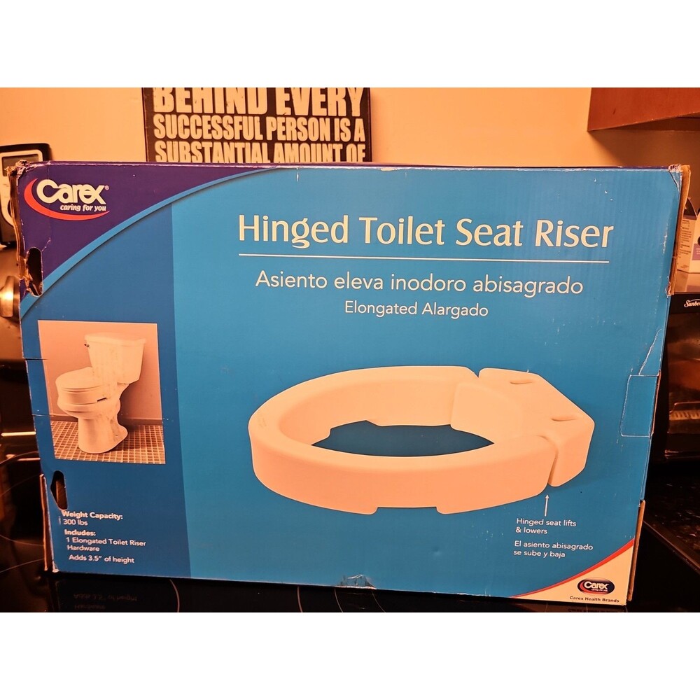 NIB Carex Toilet Seat Riser Elongated Raised Toilet Seat Adds 3.5 in to Toilet